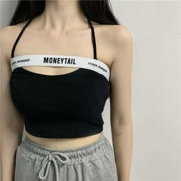 Asia White Letter Sexy Korea Hollow Out Korean Women Cotton Big Bust Tank Tops Slim Short Mini Top Summer 2D8R 210603