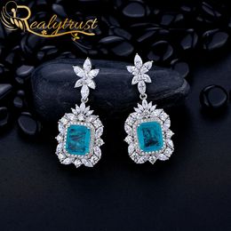 Luxury Genuine 925 Silver Paraiba Tourmaline Flower Earrings Fine Women Jewellery 9*11mm Gemstone S925 Drop Earrings Wedding Party
