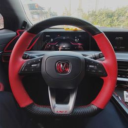 For Changan Second Generation Eado DT New Yuexiang V7 CS35 CS55 CS75PLUS DIY custom leather carbon Fibre car interior special steering wheel cover
