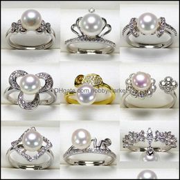 Jewelry Settings Diy Pearl Ring 925 Sier Rings Zircon For Girl Women Shiny Fine Adjustable Gift 9Pcs/Lot Drop Delivery 2021 Ozthf