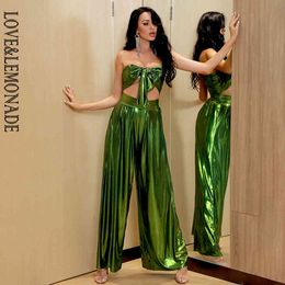 LOVE&LEMONADE Sexy Tube Top Changeable Lace High Waist Green Reflective Knit Two-Pieces Set LM6473A X0428
