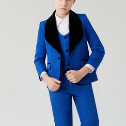 Royal Blue Boy's Kids Formal Wear Children Suits For Wedding Party Ring Bearer Occasion Children's Clothing Outfits Blazers (Jacket+Vest+Pants +Bow) Dobby Pink Black