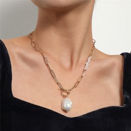 Gothic Irregular Baroque Pearl Pendant Choker Necklace for Women Wedding Kpop OT Buckle Long Chain Aesthetic Jewellery