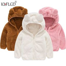 Autumn and winter fleece wool coat children's clothing boy girl weaters Adorable bear ears sturdy hoodie baby Hairy zipper 211204