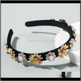 Headbands Jewellery Drop Delivery 2021 Accessories Inlaid With Rhinestone Pearl Baroque Style Flower Hair Female Creative Wreath Head Band Qcaj