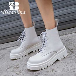 RIZABINA Size 34-43 INS Woman Real Leather Ankle Boots Fashion Shoes Woman Short Winter Warm Boots Platform Heel Footwear 211009