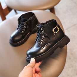 Boots Baby PU Leather Short Slip-resistant Ankle Boys Girls Students Casual Rubber Botas Children Footwear Shoes