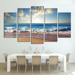 5 Panels Seascape Poster Sea Beach Decorative Painting Printed On Canvas Big Size Wall Art Pictures For Living Room Home Decor