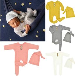 New Crochet Mohair Baby Romper Hat Set Newborn Photography Props Knitted Wool Bodysuit Baby Boys Girls Photo Studio Costume G1023