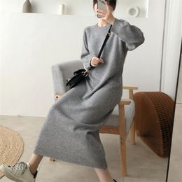 Autumn Winter Long Sweater Dress Women Korean Loose Large Size Warm Jumper Knitwear Casual Knitted Robe Femme Sukienki 210514