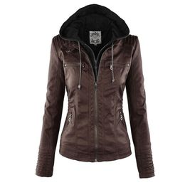 Faux Leather Jacket Women Basic Jacket Coat Female Winter Motorcycle Jacket Faux Leather Suede PU Zipper Hoodies Outerwear 211204