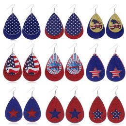 2021 Trend Leather Earrings Printed American Independence Day Flag Five-pointed Star Pu Leather Earrings Jewellery Stud Earrings X0709 X0710