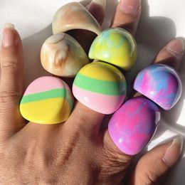 Resin Candy Colourful Mixed Colour Geometric Oval Round Rings Minimalist for Women Girls Travel Summer Jewellery