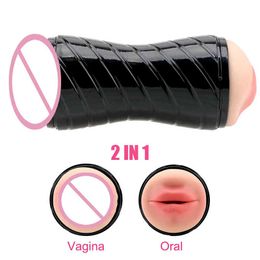 NXY Sex Masturbators 2 in 1 3d Mouth Vagina Real Pussy for Men Glans Sucking Penis Exerciser Male Masturbator Erotic Product Oral Toys Adults 18+ 220127