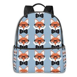 -Borse da scuola zaino per adolescenti simpatico cartone animato volpi facce in occhiali e bow-cravatte in stile viaggio back pack coreano