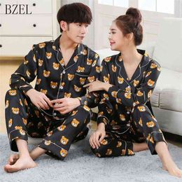 BZEL Men's Pajamas Sets Long Sleeve Lovers' Clothes New Silk Satin Sleepwear Home Wear Couples Pyjamas Men Sleep Lounge Pijamas 210330