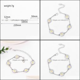 Jewelryfashion Sier Color Daisy Flower Bracelet Charms Enamel Sunflower Jewelry Woman Chain Link Bracelets Aessories Link Drop Delivery 202