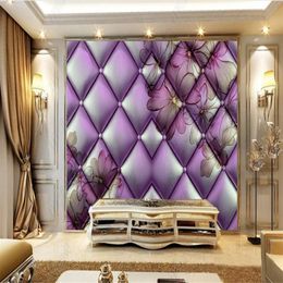 living style wallpaper Simple pattern purple soft package three-dimensional background wall