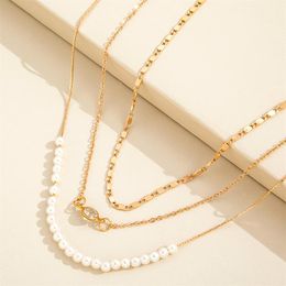 Pendant Necklaces Trendy Creative Design Inlaid Zircon Imitation Pearl Necklace Elegant Personality Multi-layered Women's Party Jewellery