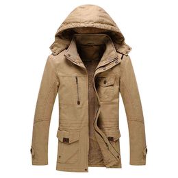 Winter Jacket Men Thick Warm Wool Liner Hooded Collar Mid-long Men Outerwear Plus Size Casual Cotton Windbreaker Winter Coat Men Y1109