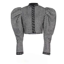 Chic Street Style Dot Print Crop Jackets Women Spring Puff Sleeve Stand Collar Silm Coats Casual All-match Female Tops 210525