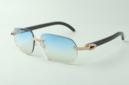 Direct sales medium diamond sunglasses 3524024 with black buffalo horn temples designer glasses, size: 18-140 mm