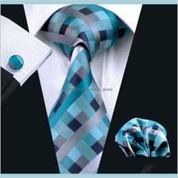 teal cufflinks UK - Neck Ties Fashion Accessories Selling Classic Teal Silk Necktie Hanky Cufflinks Jacquard Woven Mens Tie Set Business Work Formal N0553