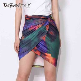 Print Ruched Bodycon Skirt For Women High Waist Tie Dye Slim Skirts Female Fashion Clothing 210521