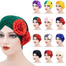 Fashion Flower Turban Hat Women Muslim Hijabs India Cap Under Scarf Bone Bonnet Forehead Cross Women Hair Accessories