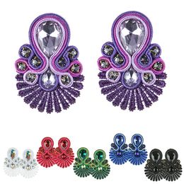 Dangle & Chandelier Fashion Handmade Lace Women's Earrings Soutache Jewellery Boho Embroidery Crystal Large Hanging Earring Black White Aesthe