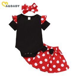 0-18M Summer Cute born Toddler Baby Girls Clothes Set Ruffles Romper Dot Red Skirts Outfits Costumes 210515