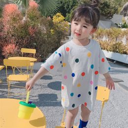 Summer Baby Girls Dresses Cotton Colorful Air Balloon Printing Tee Dress 1-6 Years Kids Short Sleeve Casual Long Tops 20220219 H1