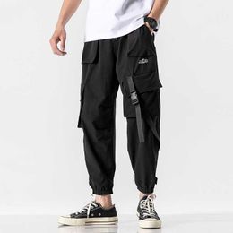 2020 Spring Hip Hop Joggers Men Black Harem Pants Multi-pocket Ribbons Men Sweatpants Streetwear Casual Mens Pants M-5XL Y0927
