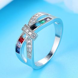 X Cross Ring for Women Wedding Trendy Jewellery Dazzling CZ Stone Large Modern Rings