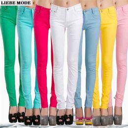 Candy Colour Skinny Jeans Woman Korean Fashion Leggings for Women Slim Denim Pants Black White Pink Yellow Red Khaki Green 210809