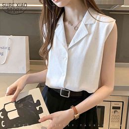 All-match Bottoming Chiffon Blouse Suit Collar Plus Size Women 4XL White Shirt Summer Sleeveless Shirts 10128 210508