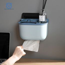 Toilet Paper Holders Bathroom Pumping BoxSerrated Mouth Tissue Box Punch-free Wall-mounted Roll Storage Plastic Holder