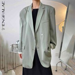 Satin Gloss Shoulder Silhouette Blazer Women's Spring Autumn Notched Single Breasted Long Sleeve Suit Coat 210427