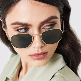 2021 Luxury Sunglasses Women Brand Sunglass Ladies Frame Polygon Lens Sun Glass Female Metal Black Vintage Glasses