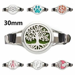 Tree Of Life 316L Stainless Steel 30mm Diffuser Bracelet Locket With PU Leather For Women Men 10pads Bangle