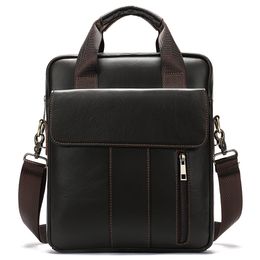 mens cowhide vintage business briefcase genuine leather vertical handbag male shoulder tote bag crossbody mens