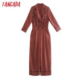 Tangada Women red print long jumpsuit long Sleeve pocket buttons female casual Jumpsuit 5Z06 210609