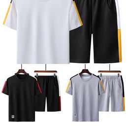 Patchwork Men Tracksuit Set T Shirt Summer Two Pieces Sporting Track Suit Male Sets Printed Tee Tops Shorts Set Mens Track Suit X0610