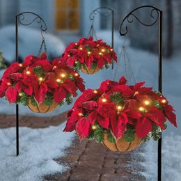 Christmas Decorations Frosted Flower Hanging Basket The Cordless Holiday Poinsettia For Home