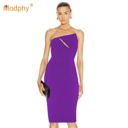 Summer Fashion Bandage Midi Dress Women Sexy Strapless Hollow Bodycon Club Celebrity Evening Party Vestidos Women's 210527