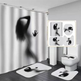 Nude Women Shadow Shower Curtain With Hook Sexy Girl Bathroom Set Non-slip Carpet Toilet Cover Pad Bath Mat for Home Decor 211116