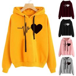 Women Sweatshirt Hoody Plus Size Heartbeat Printed Hoodies Casual Hooded Pullovers Lady Girls Long Sleeve Autumn Winter Clothes