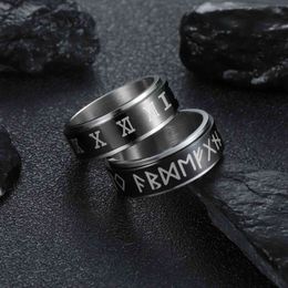 Vintage Stainless Steel Odin Norse Viking Amulet Rune Men Ring Hiphop Rotatable Spinner Fidgets Ring Fashion Words Retro Jewellery G1125