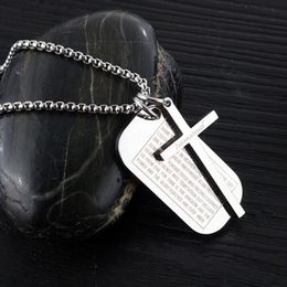 Pendant Necklaces Men Chain Christian Scripture Nameplate Stainless Steel Cross Necklace Jewellery On The Neck Black