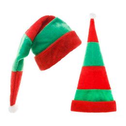 Christmas Santa Hat w/pompom Red Green Striped Santa Candy Hat Soft Christmas Ornaments Party Supplies Costume Y21111